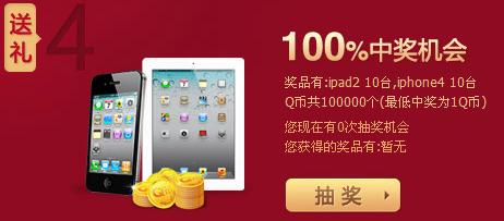 开通年费QQ会员 1000点成长值、1个月会员、ipad2和iPhone4大放送